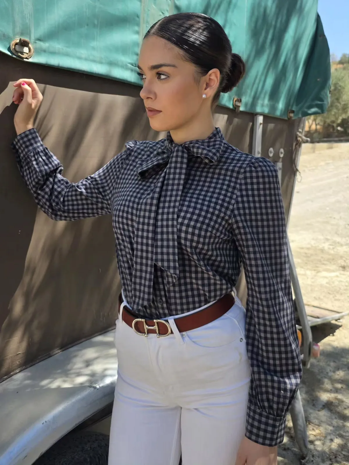 Camisa de lazo a cuadritos — foto 1